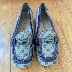 Staccato Women's Loafers w Patent Leather Trim & Metal Buckle - Tan and Purple